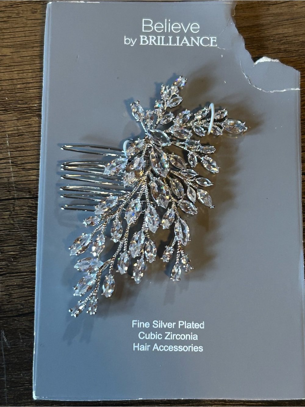 Believe by BRILLIANCE Silver-Plated Clear Cubic Zirconia Leaf Hair Comb